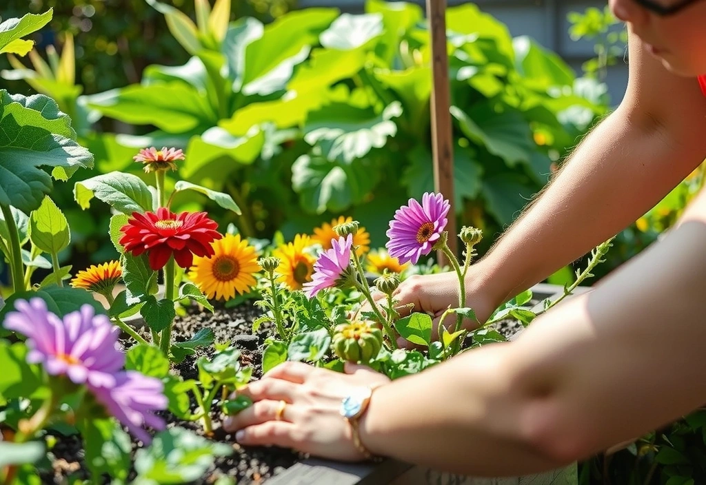 A person tending to a vibrant home garden, representing sustainable living and connection to nature.